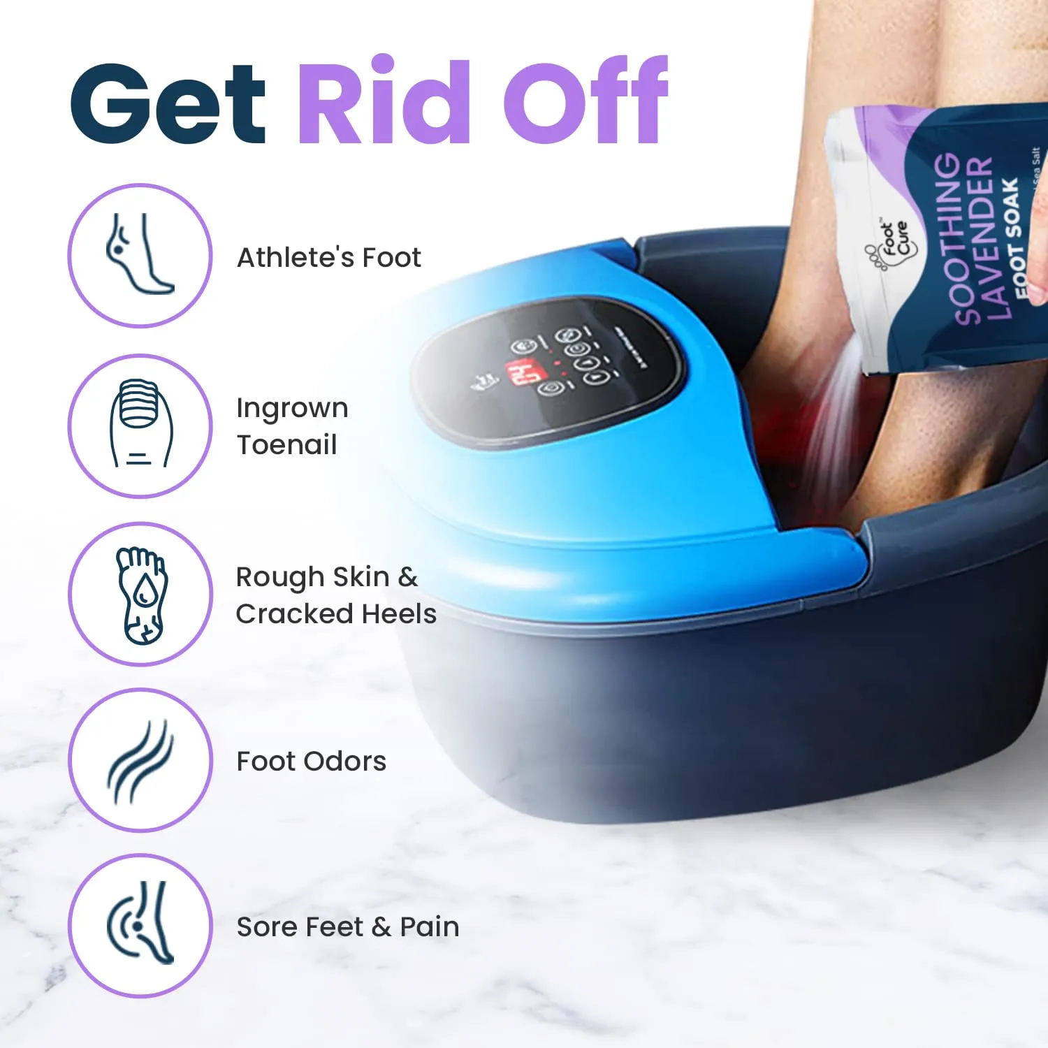 Soothing Lavender Foot Spa with Epsom Salt Bath Soak – Pedicure Foot Soak Tub & Foot Massager Spa – Relaxing Foot Scrubber & Dead Skin Remover – Ionic Foot Bath Detox for Foot Care & Soaking