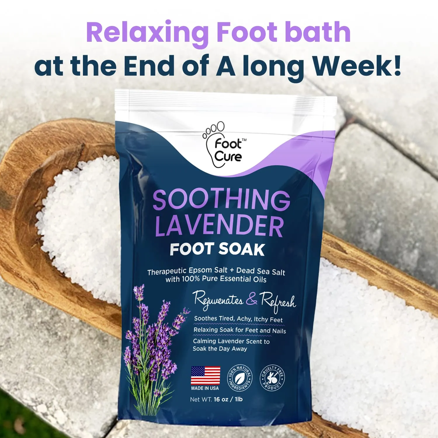 Soothing Lavender Foot Spa with Epsom Salt Bath Soak – Pedicure Foot Soak Tub & Foot Massager Spa – Relaxing Foot Scrubber & Dead Skin Remover – Ionic Foot Bath Detox for Foot Care & Soaking