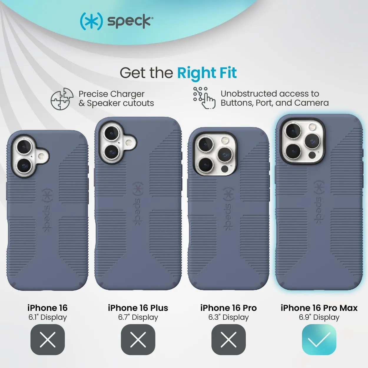 Speck iPhone 16 Pro Max Case - CandyShell Grip Case for Women and Men - Blue/Faded Denim