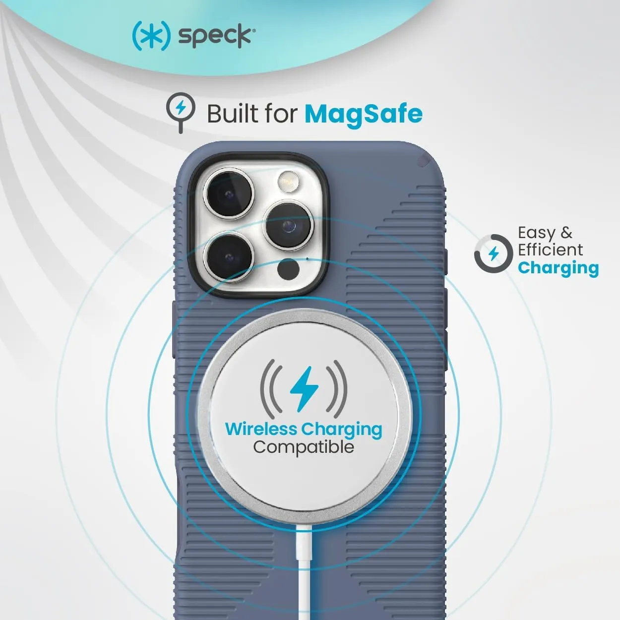 Speck iPhone 16 Pro Max Case - CandyShell Grip Case for Women and Men - Blue/Faded Denim