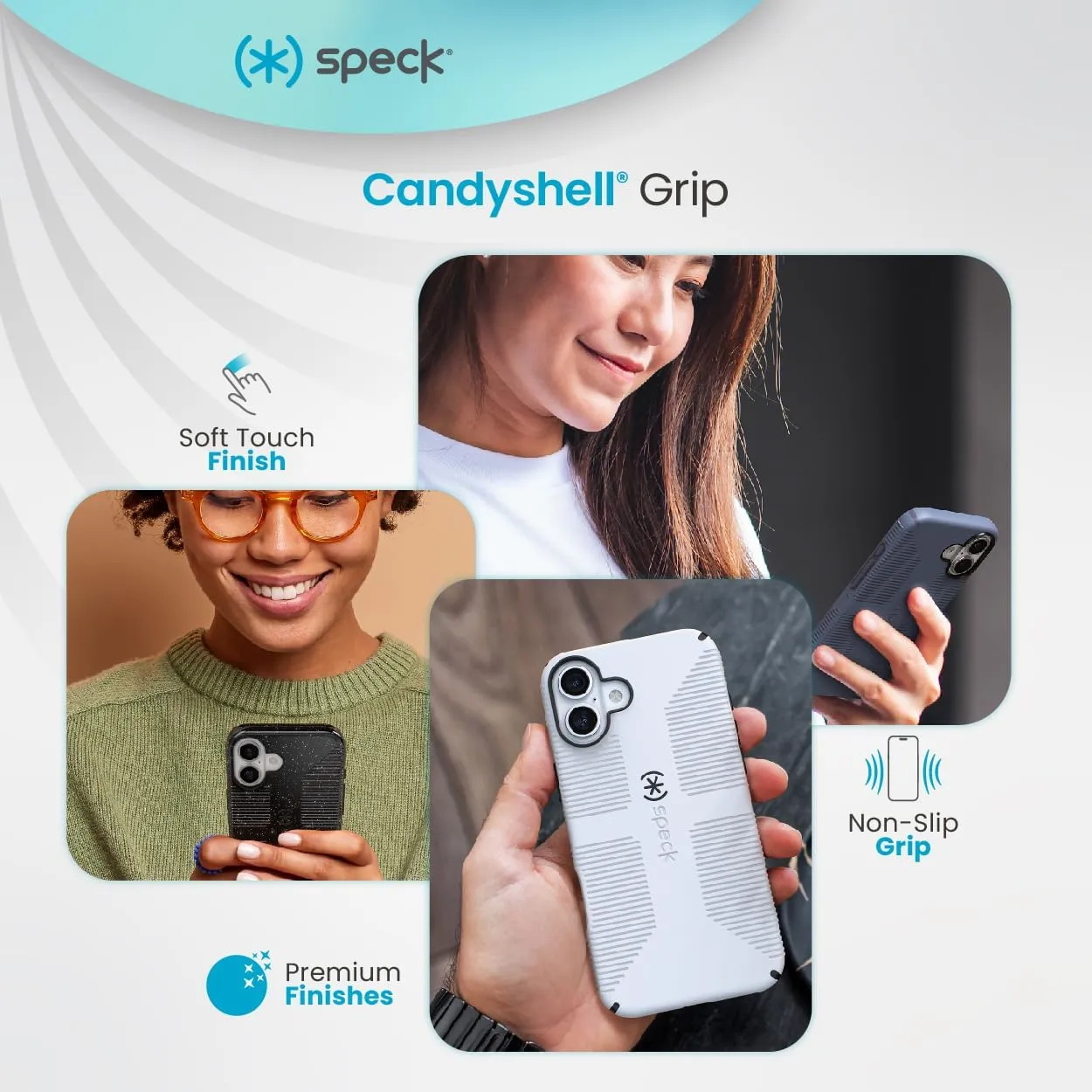 Speck iPhone 16 Pro Max Case - CandyShell Grip Case for Women and Men - Blue/Faded Denim