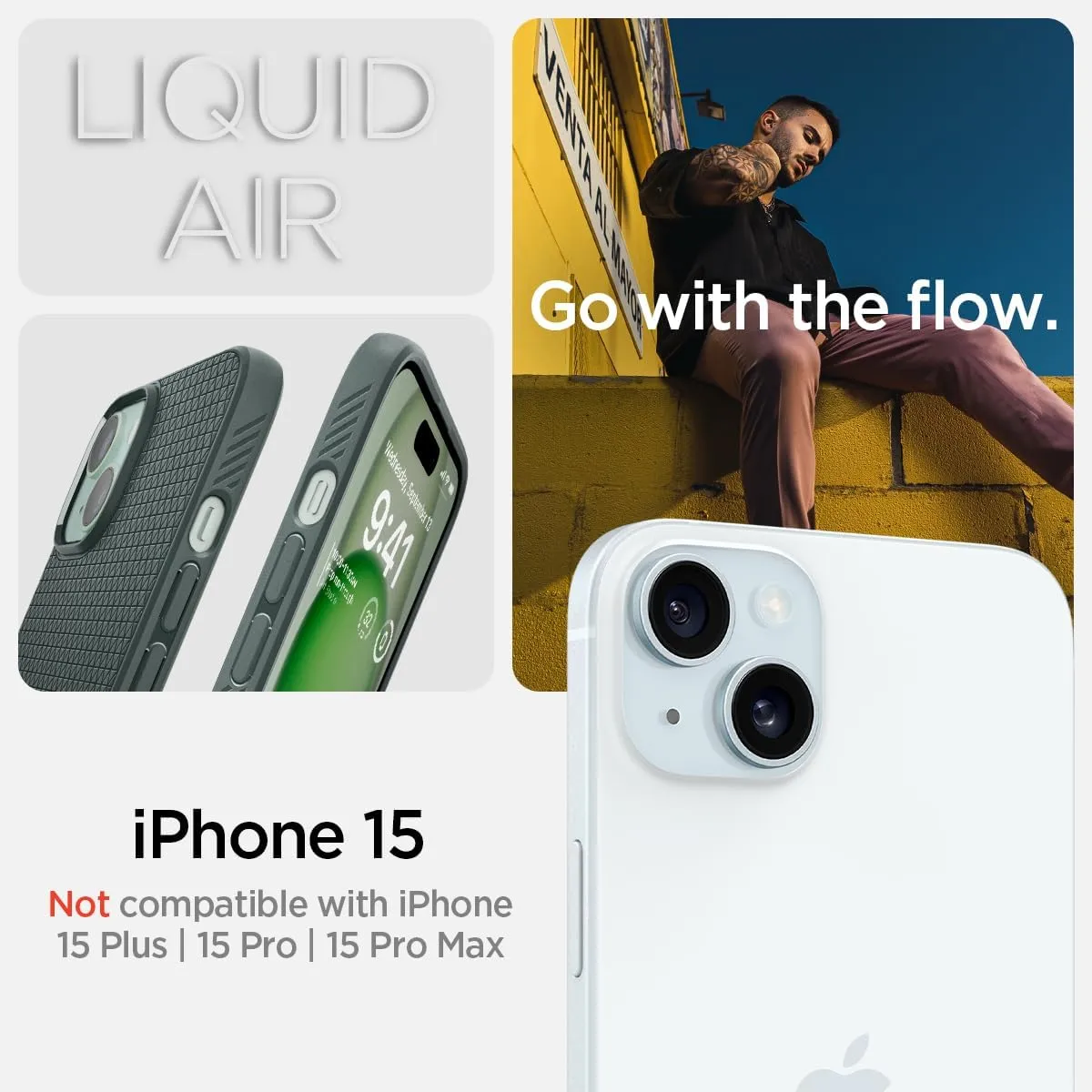Spigen Liquid Air Designed for iPhone 15 Case (2023) [Military-Grade Protection] - Abyss Green