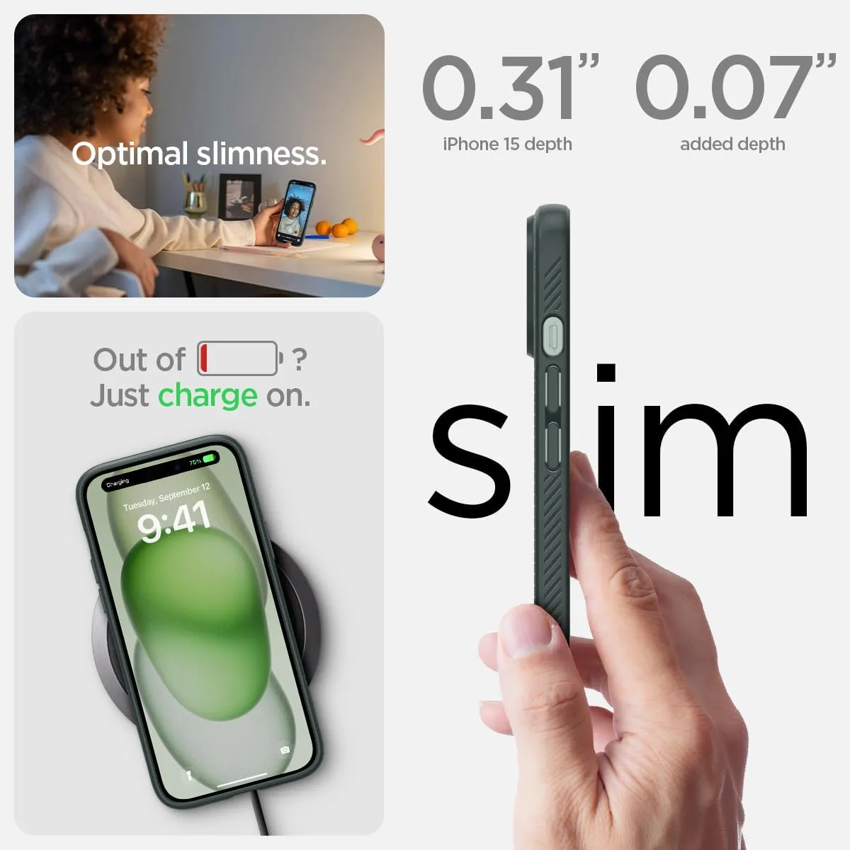 Spigen Liquid Air Designed for iPhone 15 Case (2023) [Military-Grade Protection] - Abyss Green