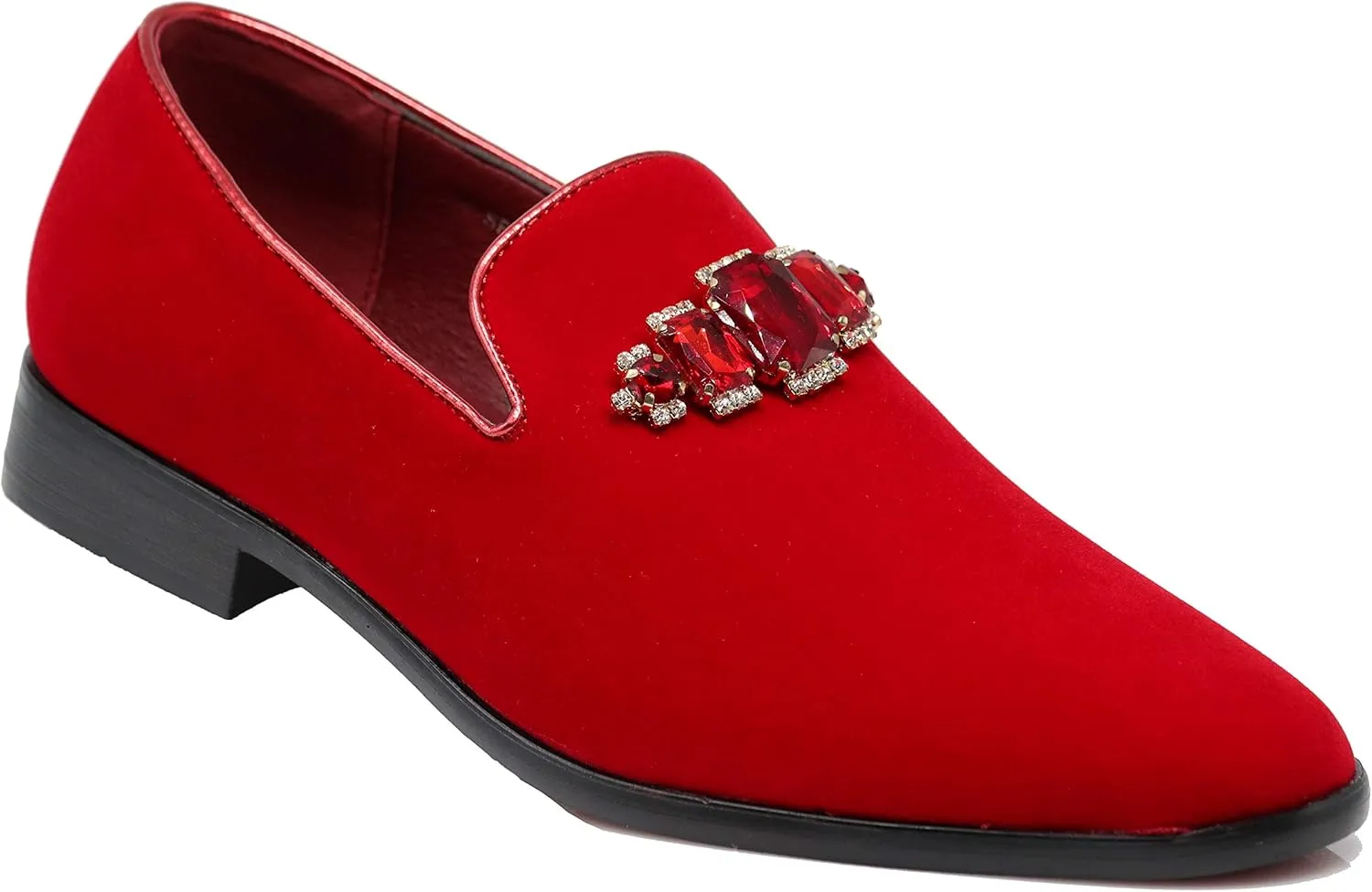 SPK32 Men's Vintage Plain Rhinestone Velvet Dress Loafers Slip On Shoes Classic Tuxedo Dress Shoes