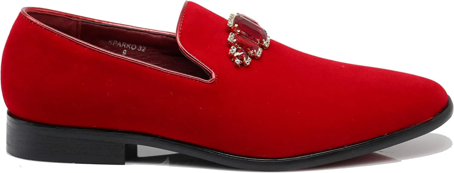 SPK32 Men's Vintage Plain Rhinestone Velvet Dress Loafers Slip On Shoes Classic Tuxedo Dress Shoes