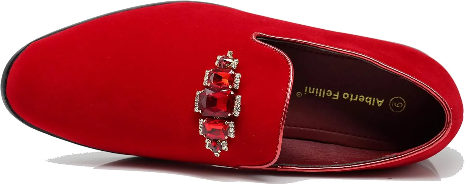 SPK32 Men's Vintage Plain Rhinestone Velvet Dress Loafers Slip On Shoes Classic Tuxedo Dress Shoes