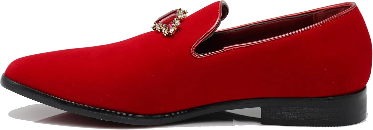 SPK32 Men's Vintage Plain Rhinestone Velvet Dress Loafers Slip On Shoes Classic Tuxedo Dress Shoes
