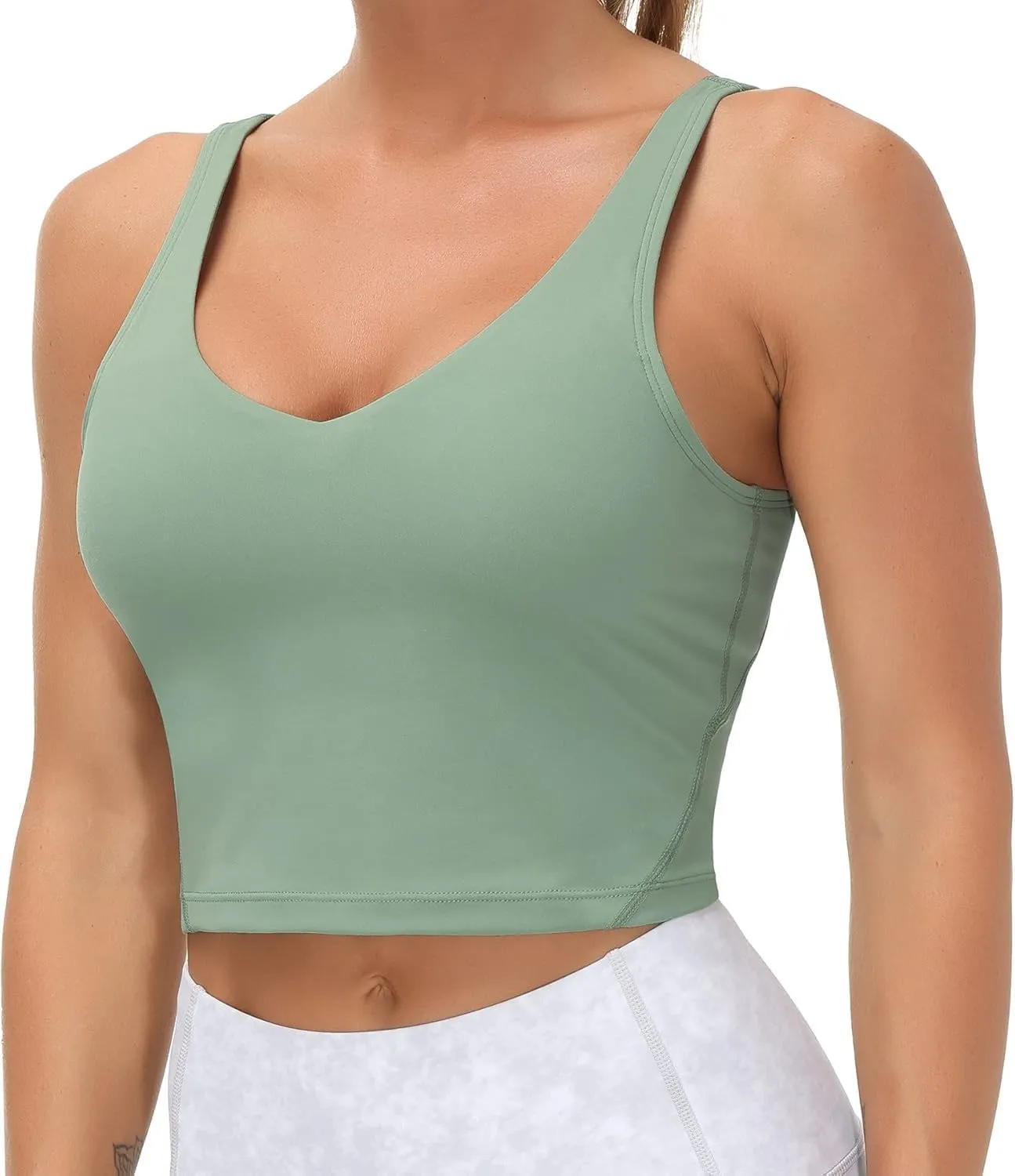 Sports Bra for Women Longline Yoga Bra Double-Layer Crop Tank Tops Quick-Dry Breathable Running Gym Fitness Tops