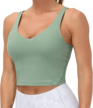 Sports Bra for Women Longline Yoga Bra Double-Layer Crop Tank Tops Quick-Dry Breathable Running Gym Fitness Tops