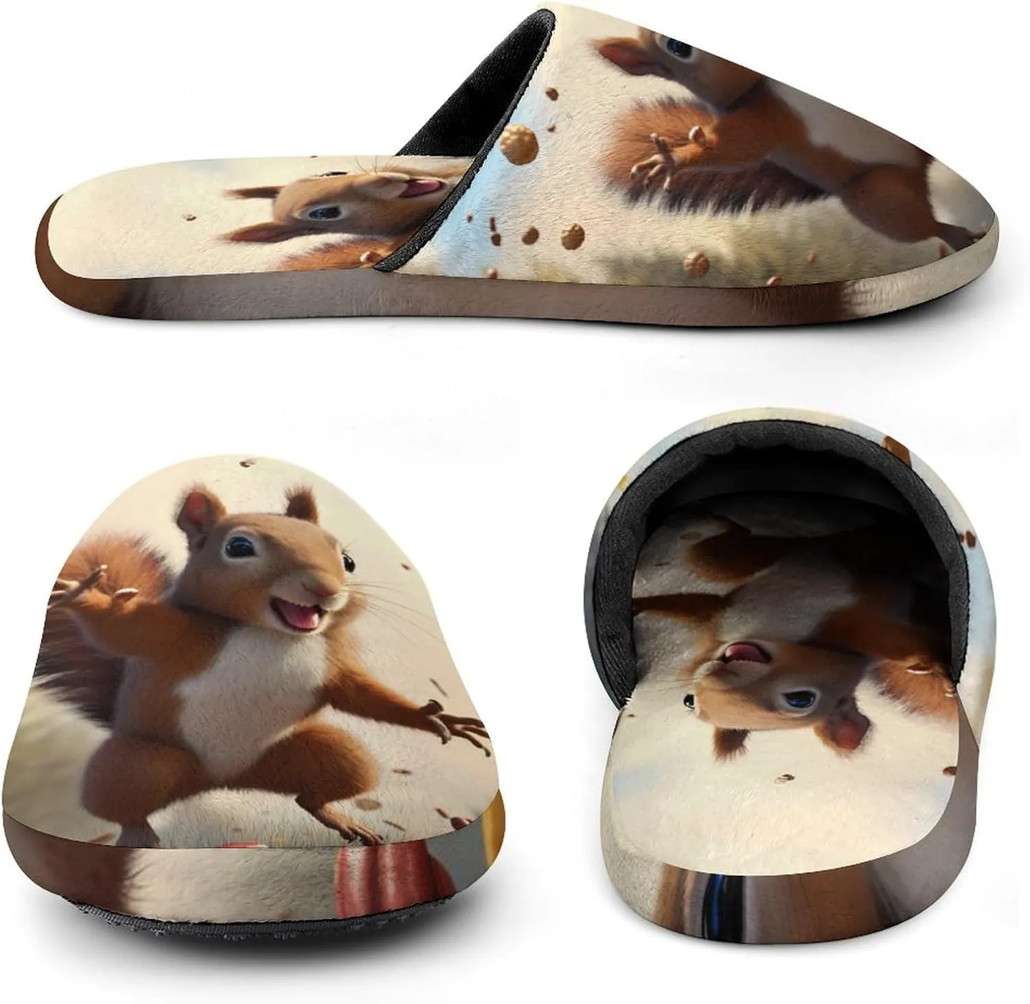 Squirrel Love Walnuts Men's Flannel House Slippers Warm Slip On Home Shoes for Indoor And Outdoor