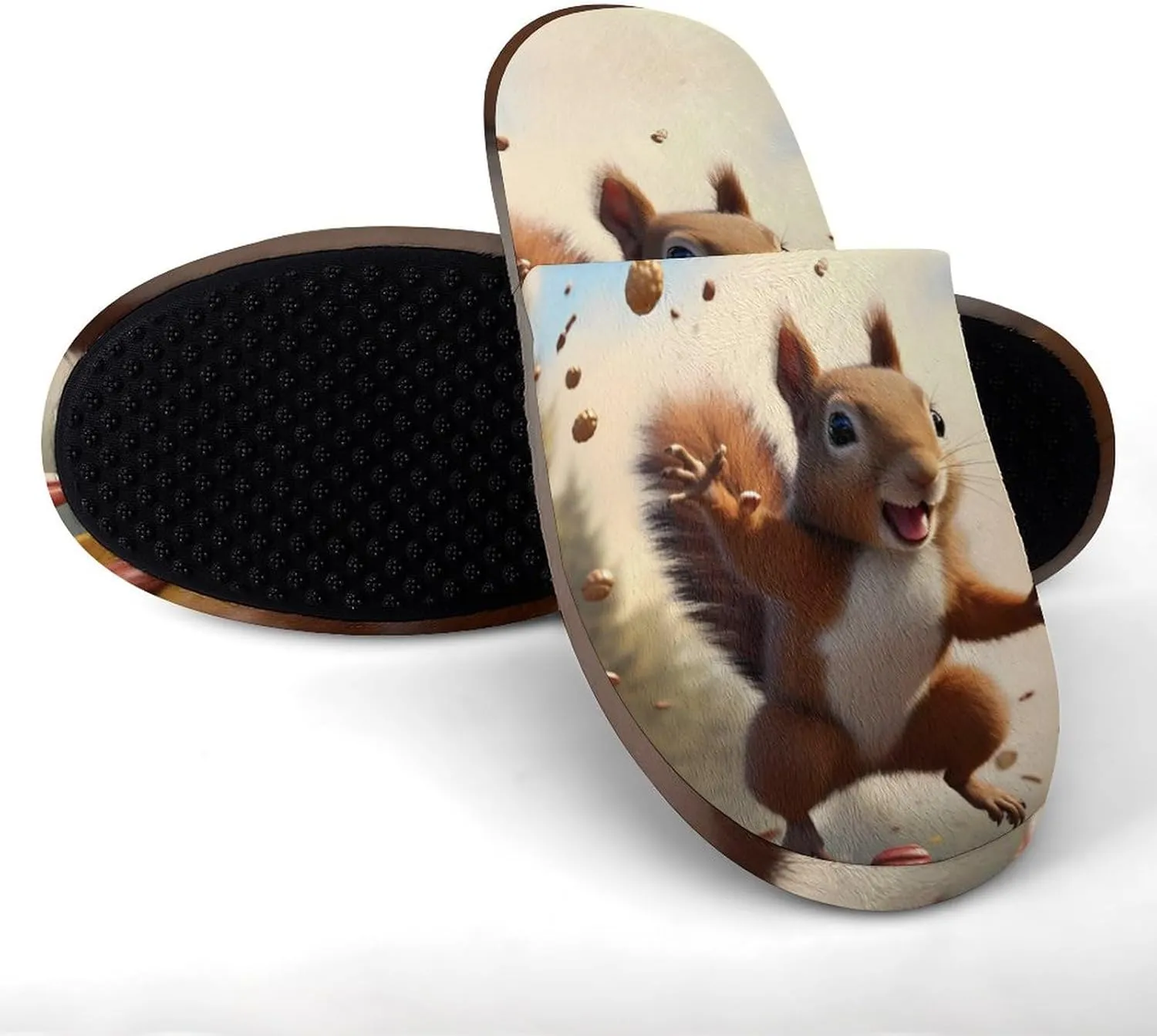 Squirrel Love Walnuts Men's Flannel House Slippers Warm Slip On Home Shoes for Indoor And Outdoor
