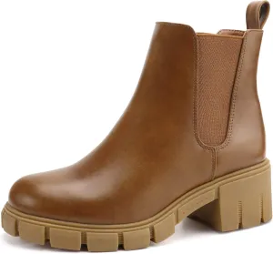 starmerx Women Platform Ankle Boots Elastic Chelsea Boots Mid Heel Slip on Booties