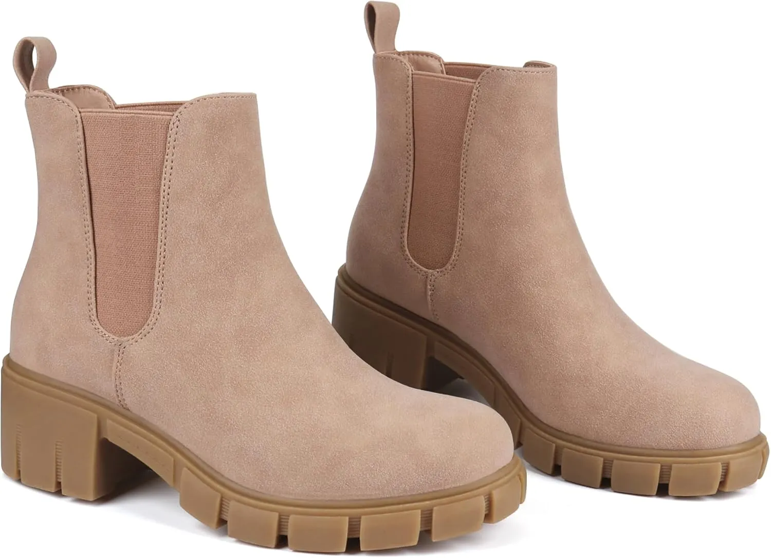 starmerx Women Platform Ankle Boots Elastic Chelsea Boots Mid Heel Slip on Booties