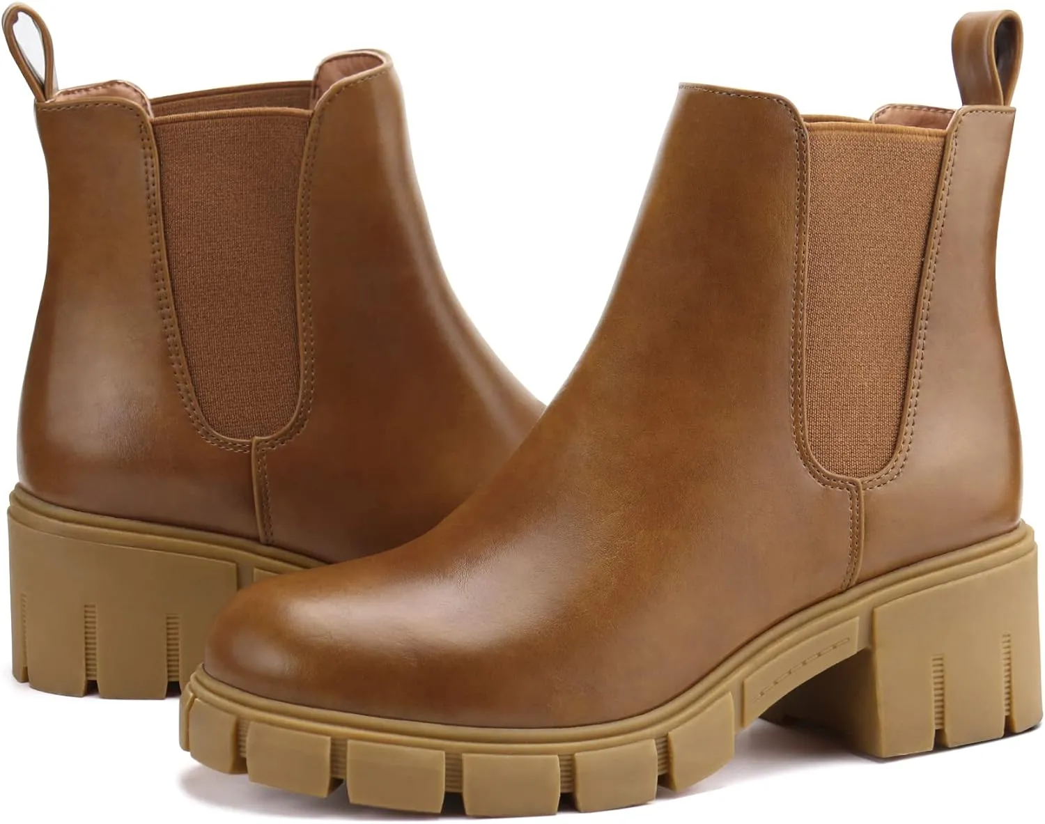 starmerx Women Platform Ankle Boots Elastic Chelsea Boots Mid Heel Slip on Booties