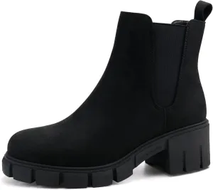 starmerx Women Platform Ankle Boots Elastic Chelsea Boots Mid Heel Slip on Booties