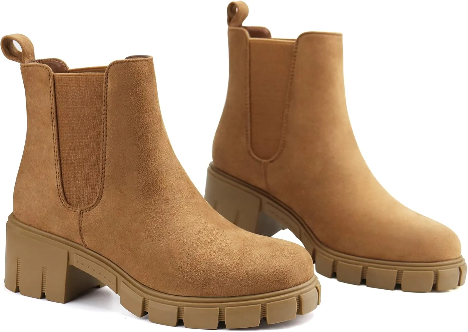 starmerx Women Platform Ankle Boots Elastic Chelsea Boots Mid Heel Slip on Booties