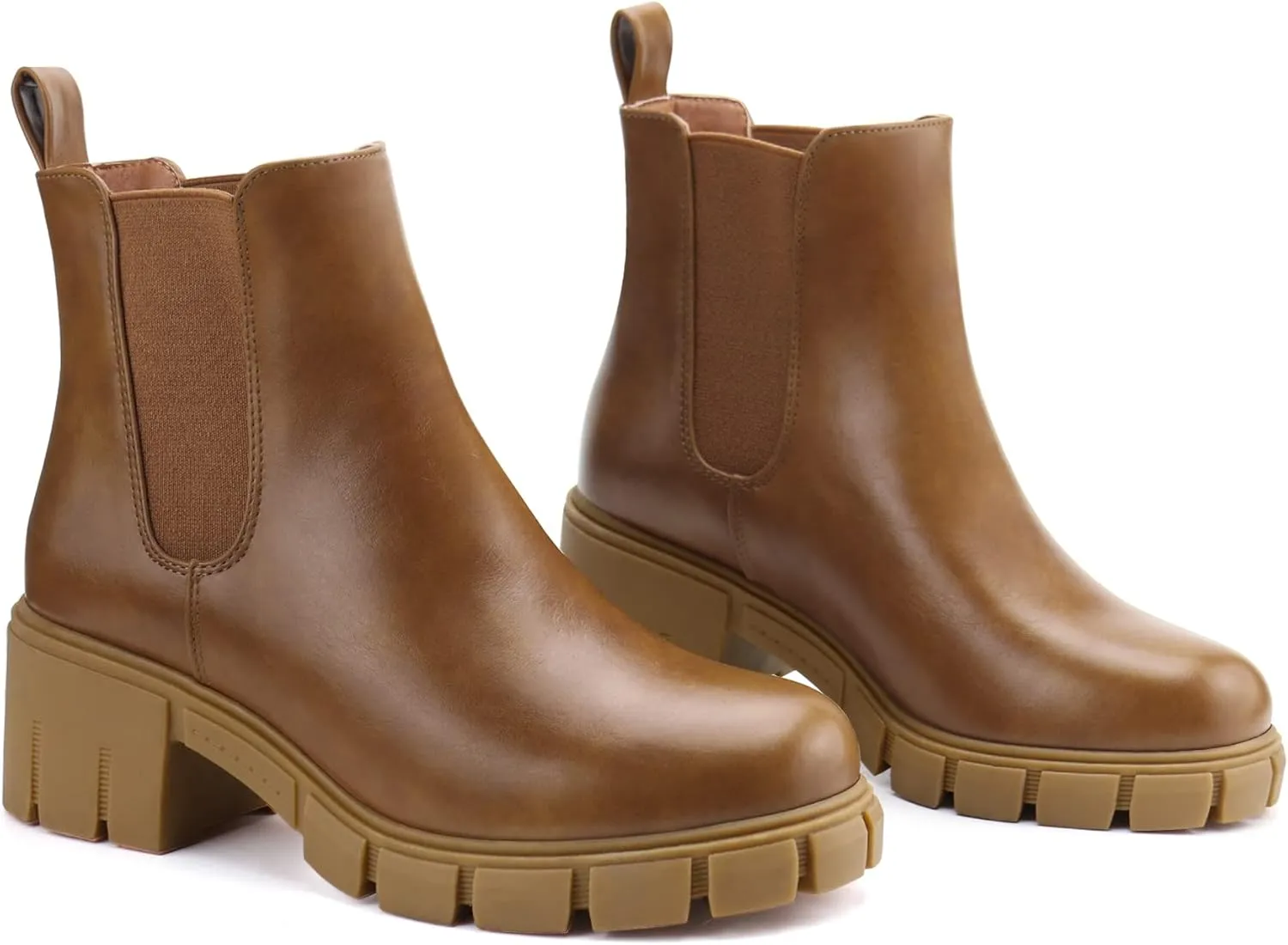 starmerx Women Platform Ankle Boots Elastic Chelsea Boots Mid Heel Slip on Booties