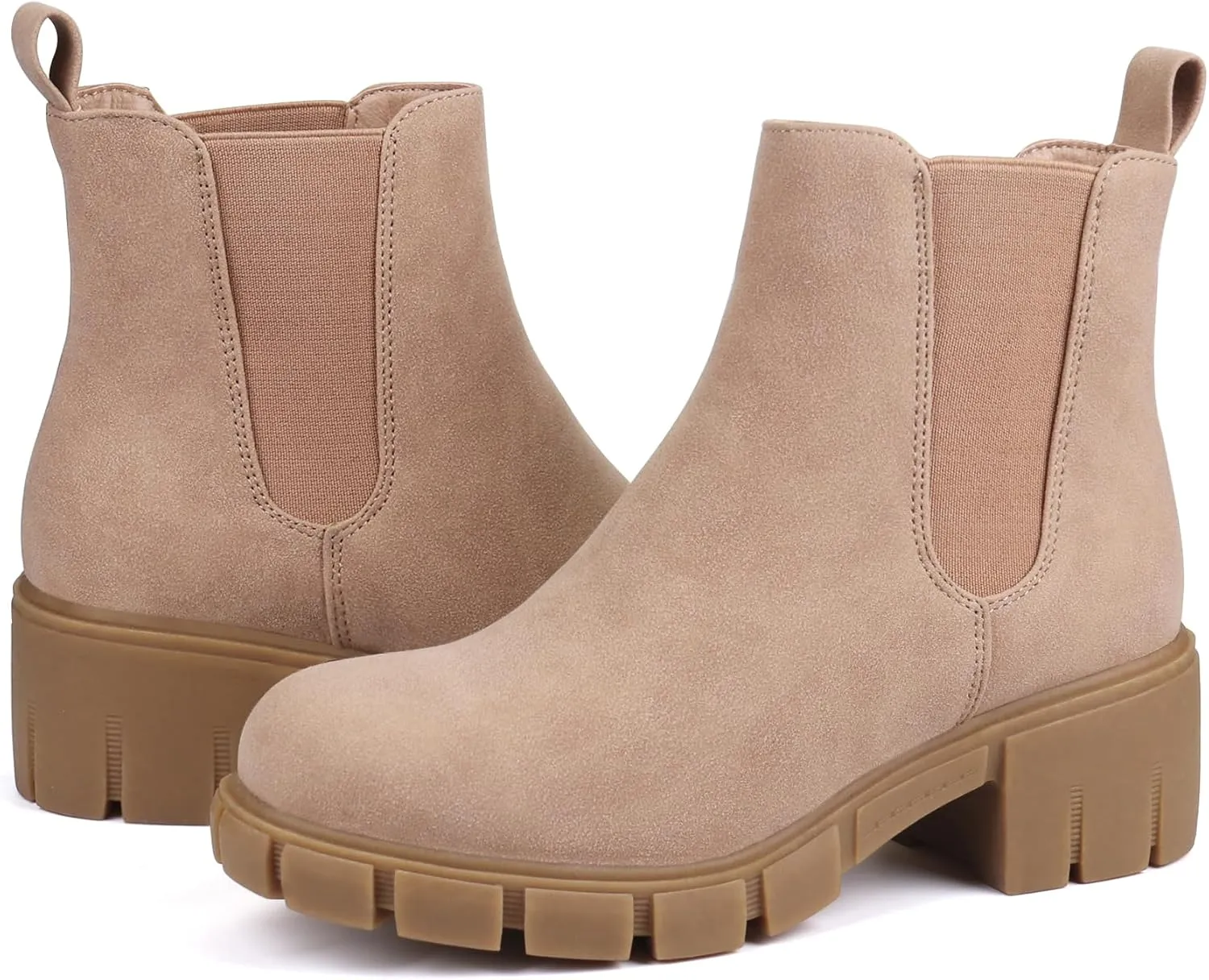 starmerx Women Platform Ankle Boots Elastic Chelsea Boots Mid Heel Slip on Booties