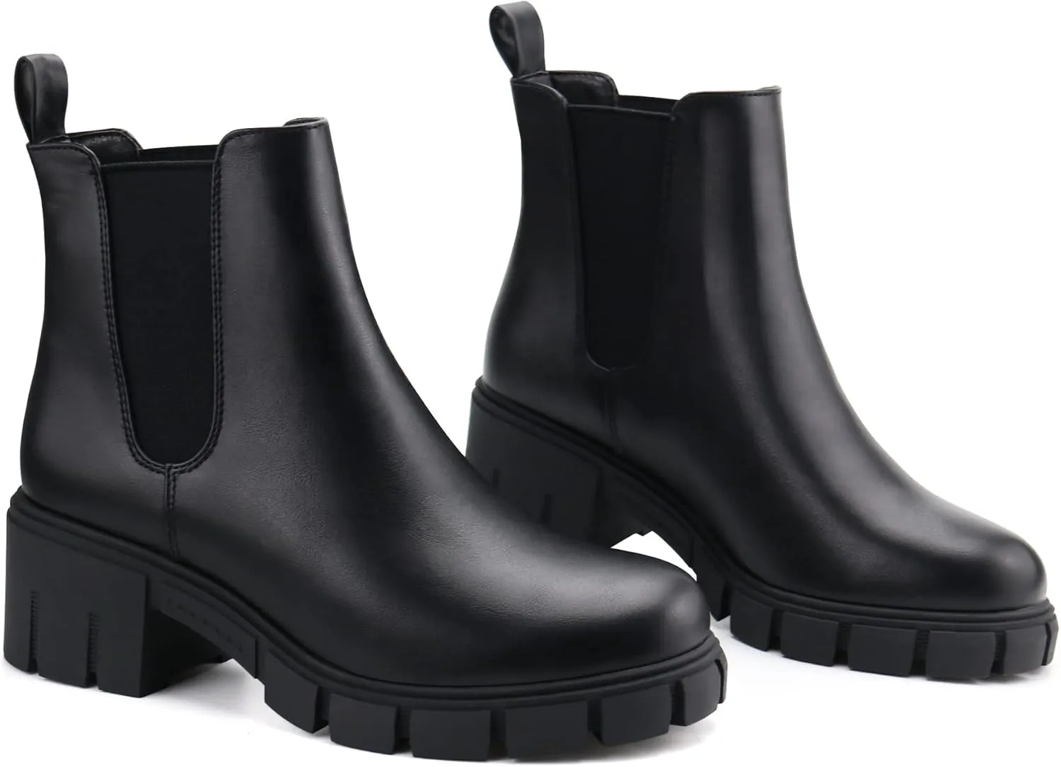 starmerx Women Platform Ankle Boots Elastic Chelsea Boots Mid Heel Slip on Booties