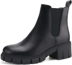 starmerx Women Platform Ankle Boots Elastic Chelsea Boots Mid Heel Slip on Booties