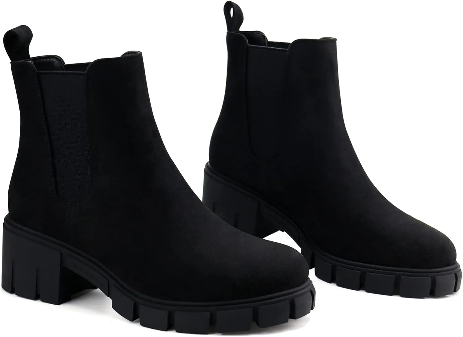 starmerx Women Platform Ankle Boots Elastic Chelsea Boots Mid Heel Slip on Booties