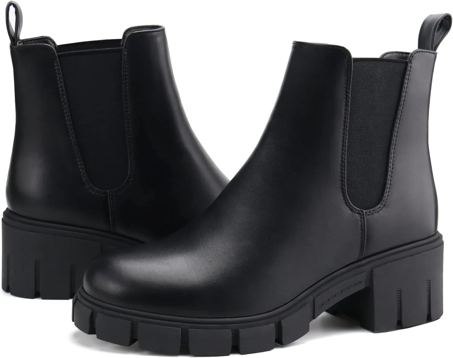 starmerx Women Platform Ankle Boots Elastic Chelsea Boots Mid Heel Slip on Booties