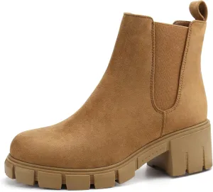 starmerx Women Platform Ankle Boots Elastic Chelsea Boots Mid Heel Slip on Booties