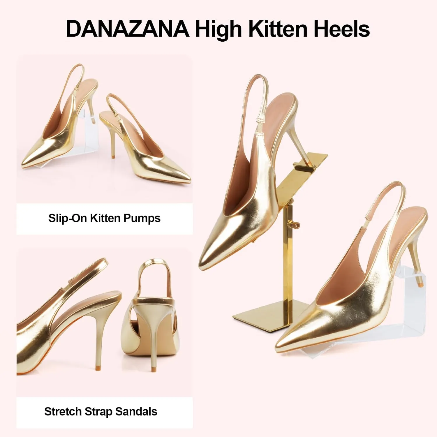 Stiletto Slingback High Heels Pointed Toe Slip On Sandals Stretch Strap Closed Toe Kitten Heels Pumps for Office Wedding Size 6-10