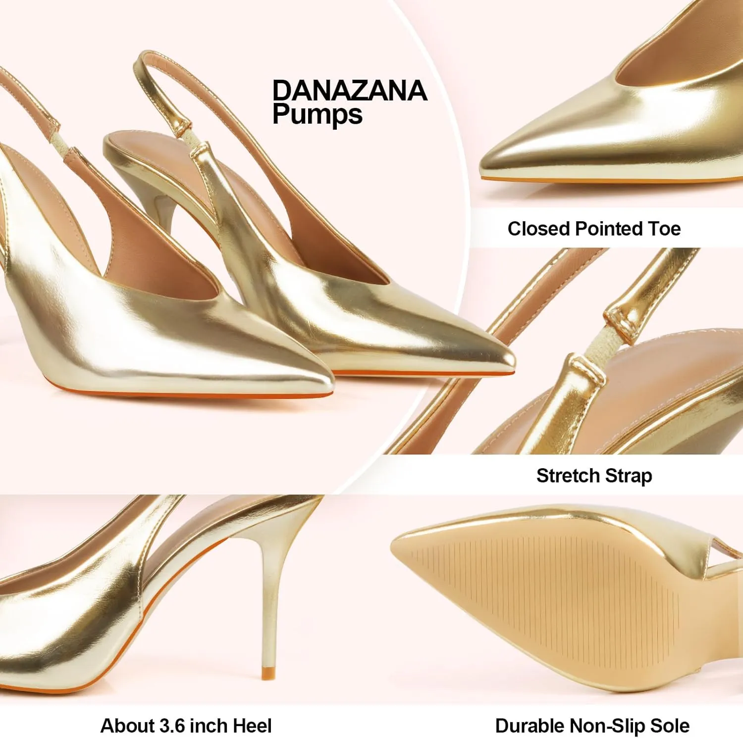 Stiletto Slingback High Heels Pointed Toe Slip On Sandals Stretch Strap Closed Toe Kitten Heels Pumps for Office Wedding Size 6-10