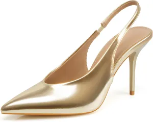 Stiletto Slingback High Heels Pointed Toe Slip On Sandals Stretch Strap Closed Toe Kitten Heels Pumps for Office Wedding Size 6-10