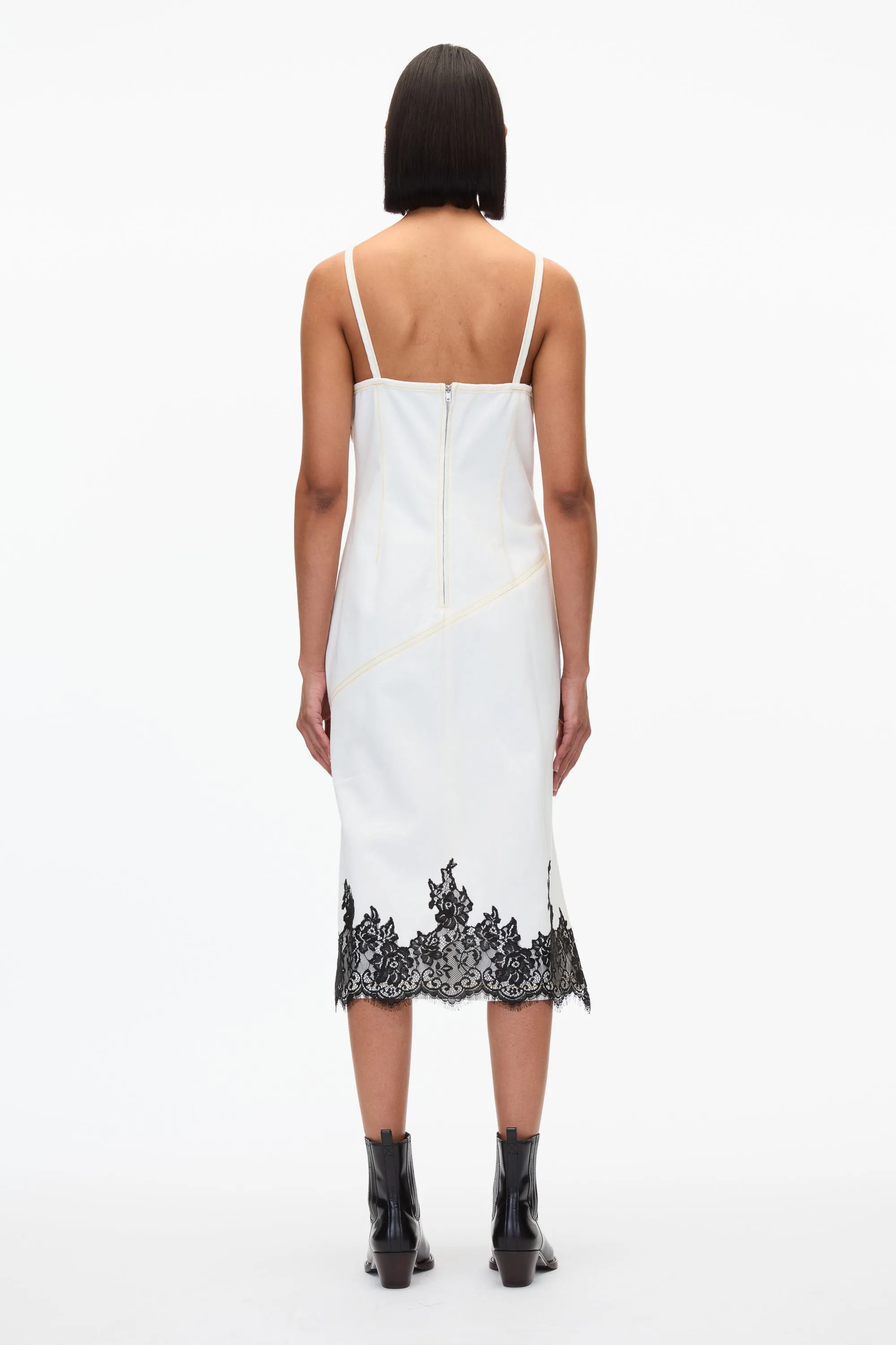 Stonewashed Denim Slip Dress With Lace