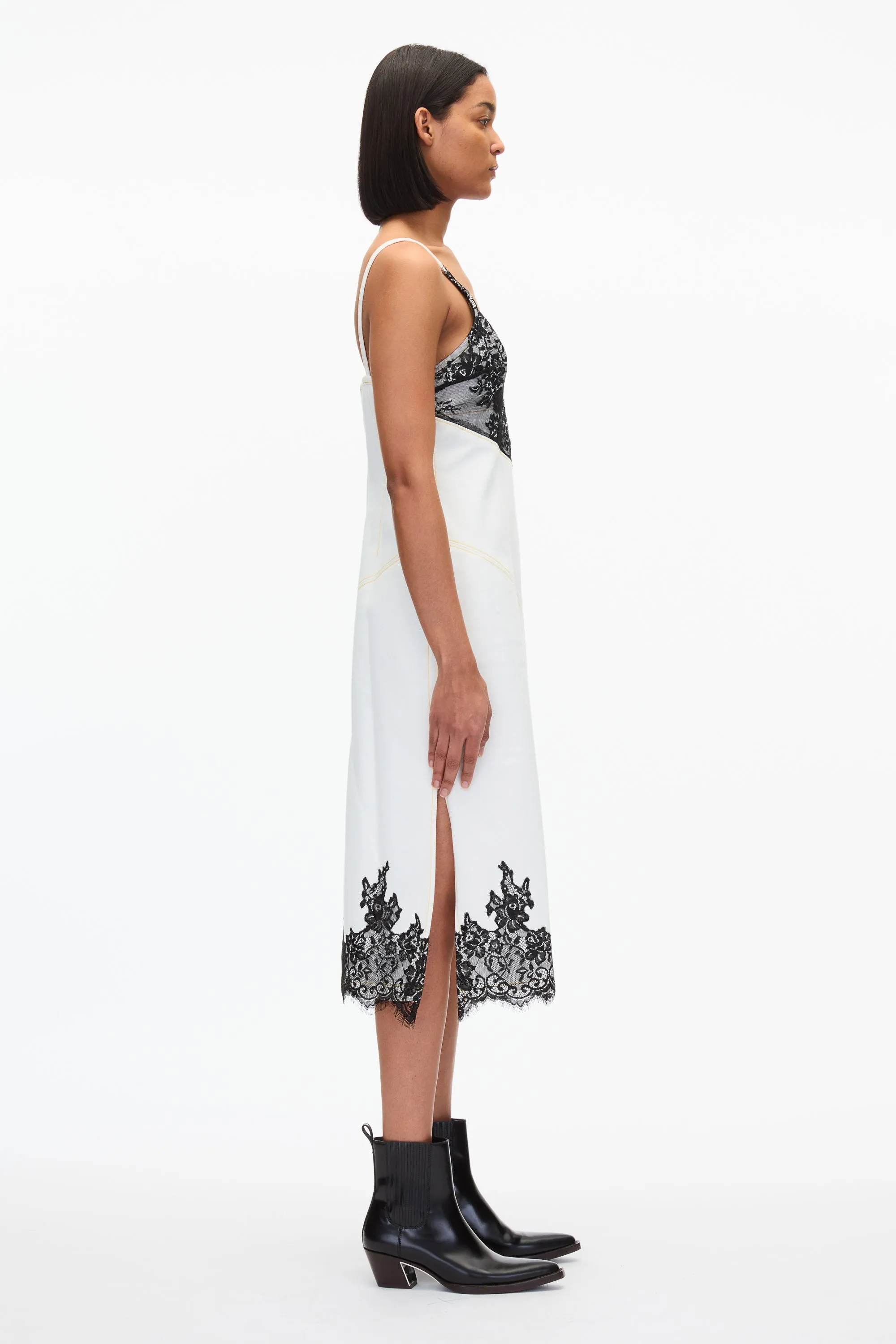 Stonewashed Denim Slip Dress With Lace