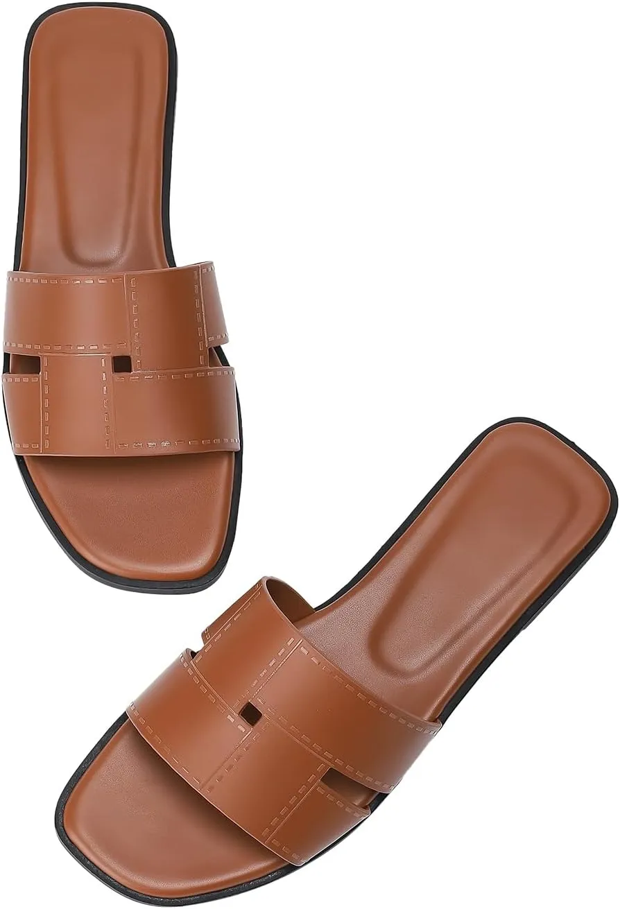 Stratuxx Kaze Women's Flat Sandals Fashion Slip on Open Toe Slides for Women Summer Dressy Size 5-11