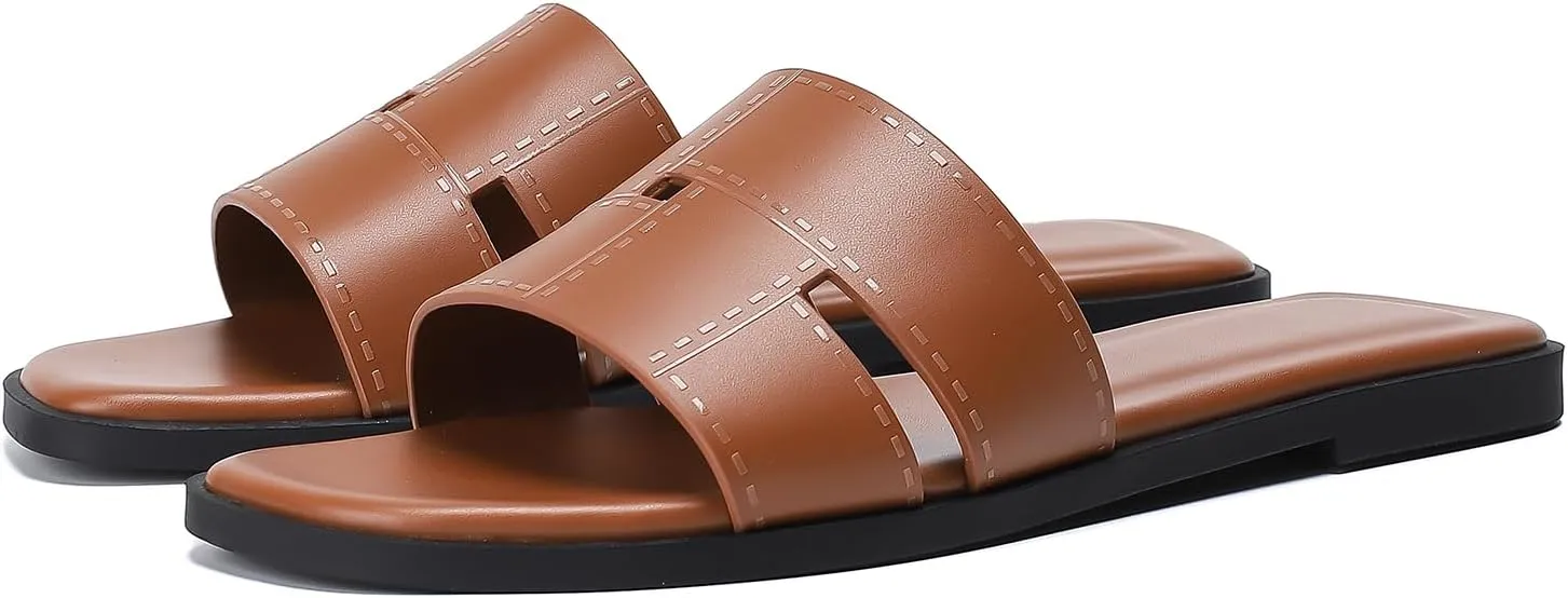 Stratuxx Kaze Women's Flat Sandals Fashion Slip on Open Toe Slides for Women Summer Dressy Size 5-11