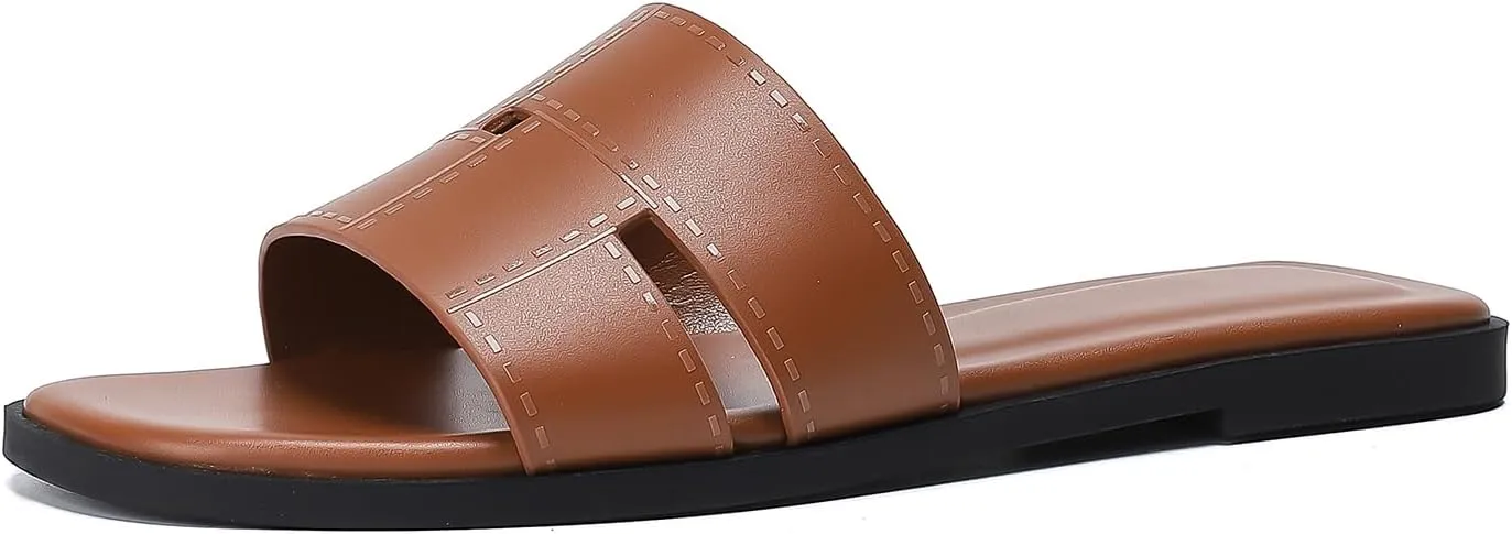 Stratuxx Kaze Women's Flat Sandals Fashion Slip on Open Toe Slides for Women Summer Dressy Size 5-11