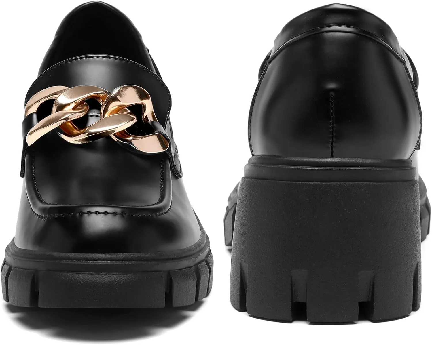 STUNAHOME Women's Platform Loafers with Chain Fashion Round Toe Slip On Chunky Heel Lug Sole Loafers Shoes Penny Casual Business Shoes