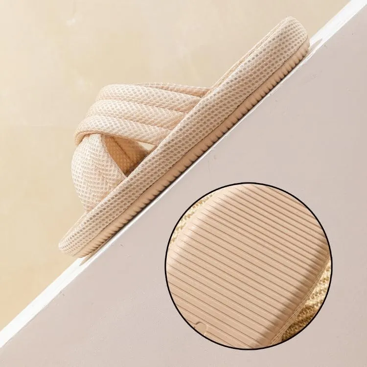 Summer House Slippers for Women Indoor Japanese Linen Slippers Comfort Cross Strap Open Toe House Shoes for Guests