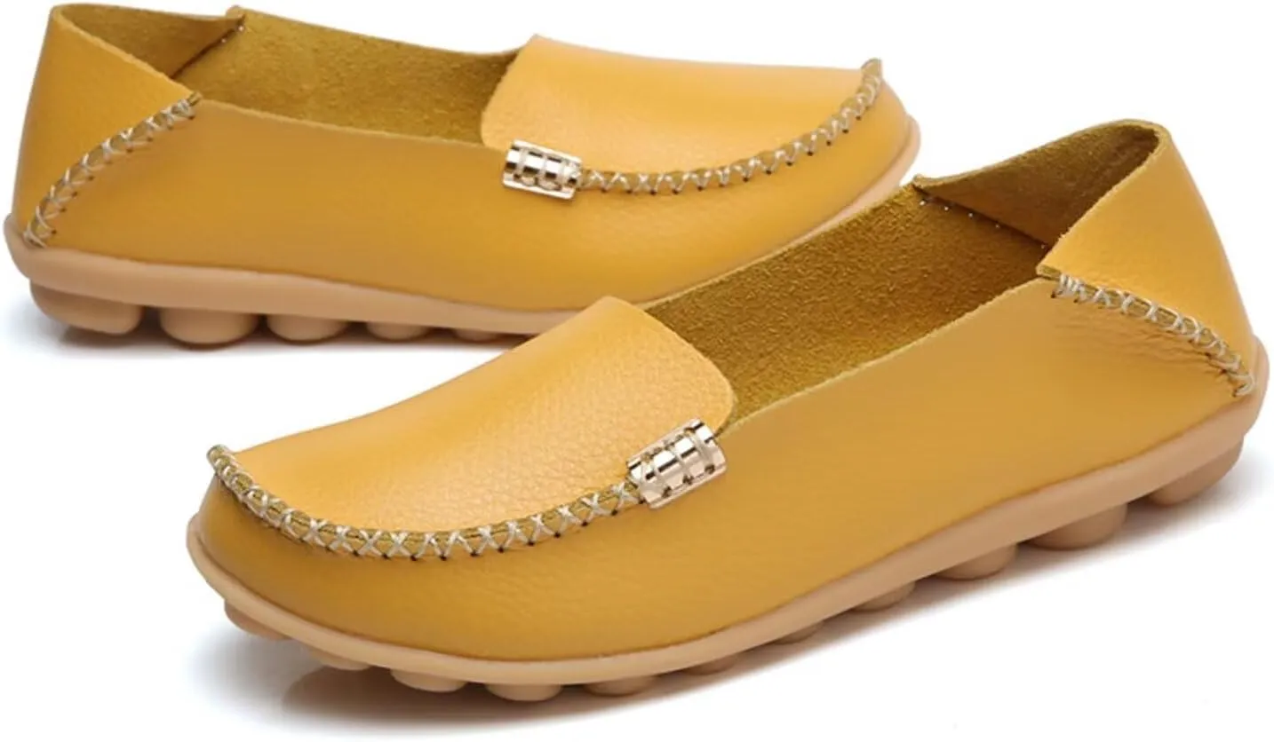 Sunporx Women's Driving Loafers Leather Comfortable Moccasins Breathable Slip On Nurse Loafer Round Toe Wild Walking Fashion Soft Shoes