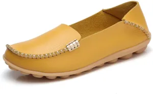 Sunporx Women's Driving Loafers Leather Comfortable Moccasins Breathable Slip On Nurse Loafer Round Toe Wild Walking Fashion Soft Shoes
