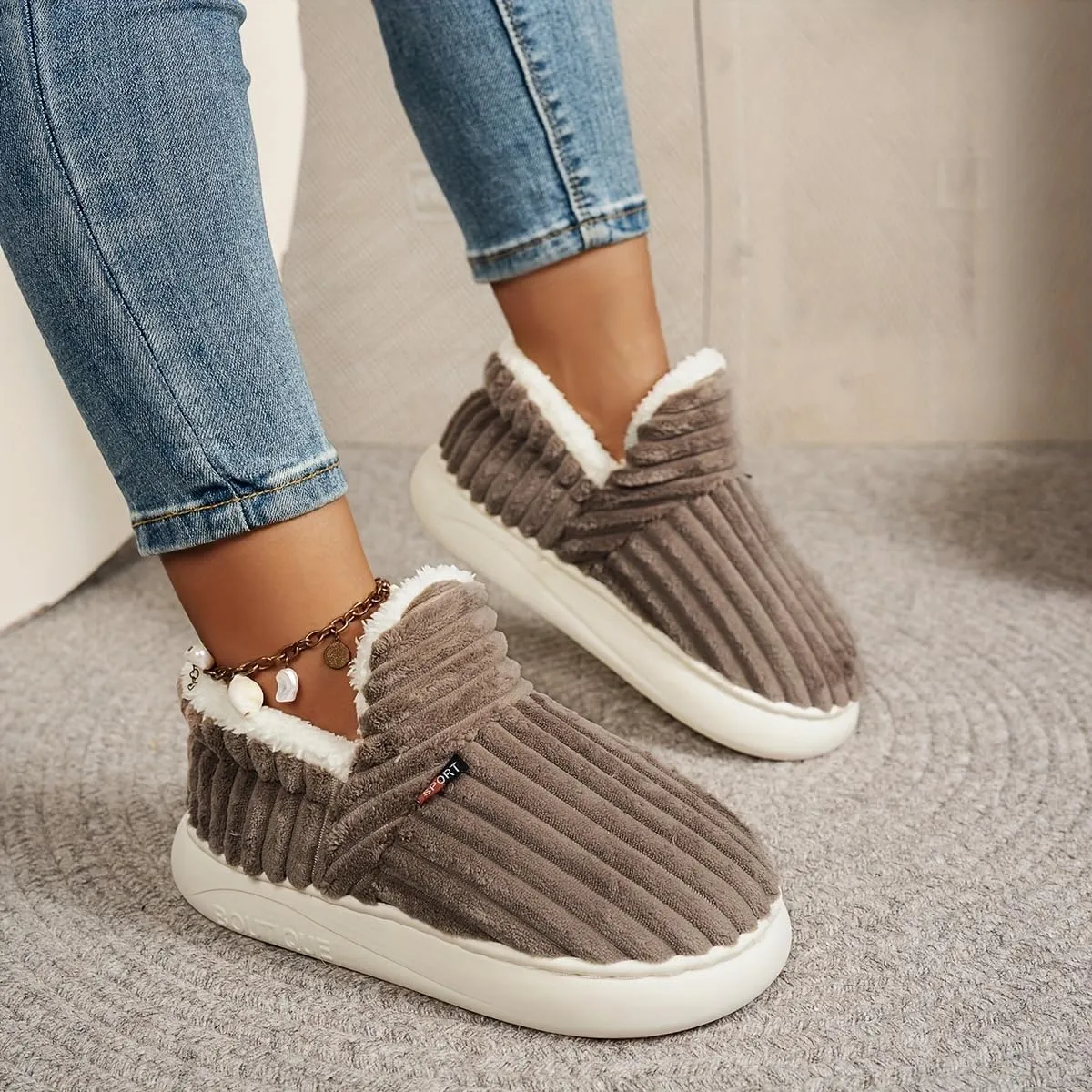 Super Soft Thermal Winter Slippers, Cozy & Warm Plush Floor Slippers, Slip On Flatform House Shoes