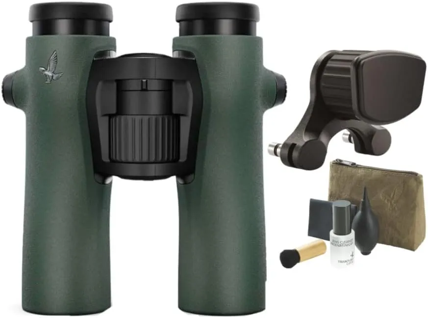SWAROVSKI OPTIK NL Pure 8 x 32 Binocular (Green) Bundle with Forehead Rest and SWAROVSKI OPTIK Cleaning Kit (3 Items)