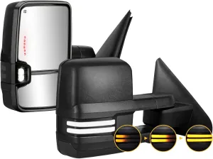 Switchback Towing Mirrors for 2002-2008 Dodge Ram 1500, 2003-2009 Dodge Ram 2500 3500 with Power Glass Heated Function Turn Signal Light Puddle Lamp Running and Backup Light Pair Set (Smoke lens)