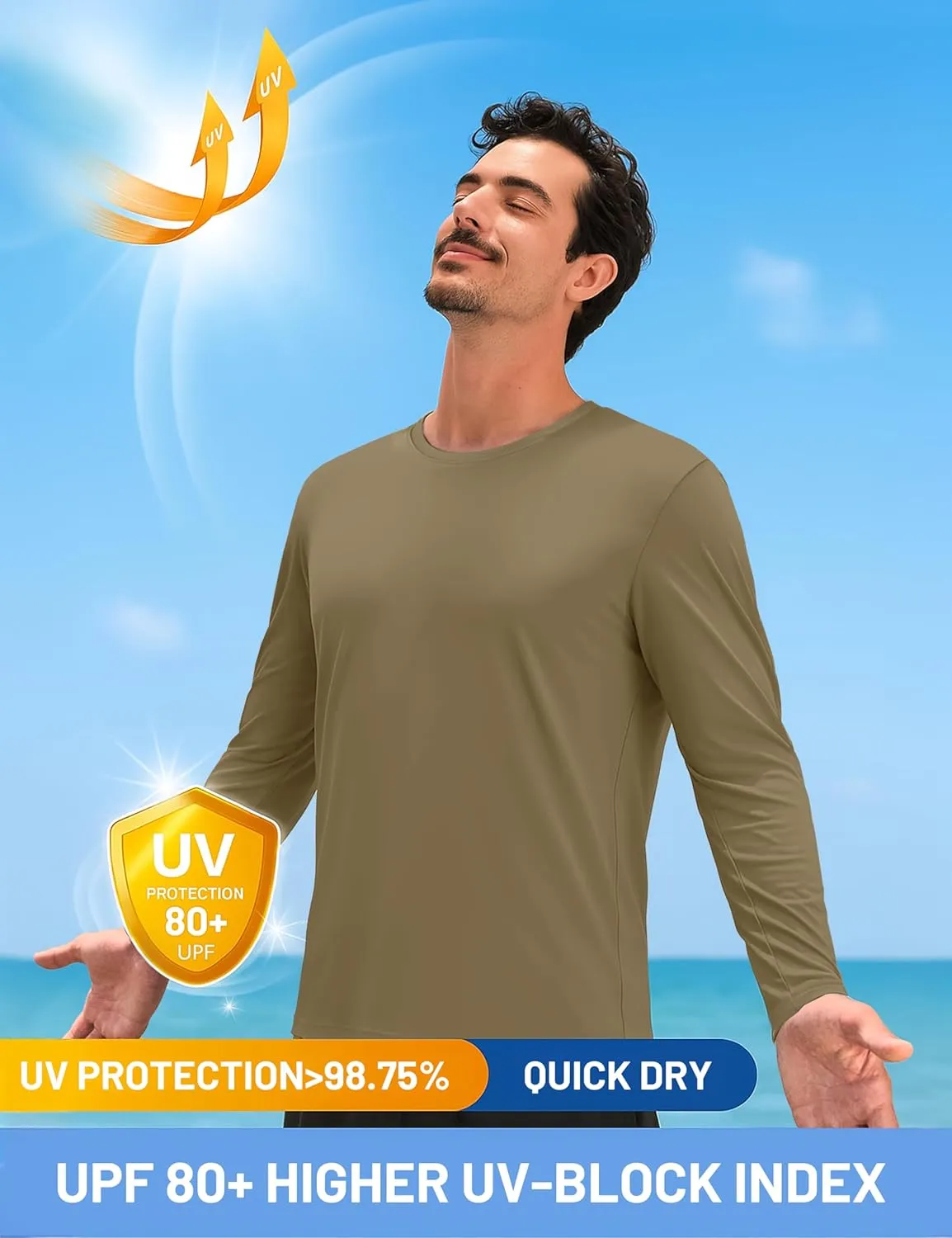 TACVASEN Men's Long Sleeve UPF 80  Shirts Sun Protection UV SPF Shirts Rash Guard Fishing Running Quick Dry Lightweight