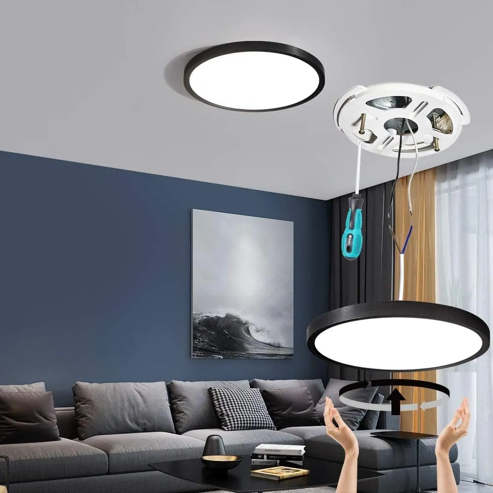 TALOYA LED Ceiling Light Office Black,5 Color Temperatures,15.8 Inch Thin Flat Modern Flush Mount LED Light Fixture for Living Room,24w Round