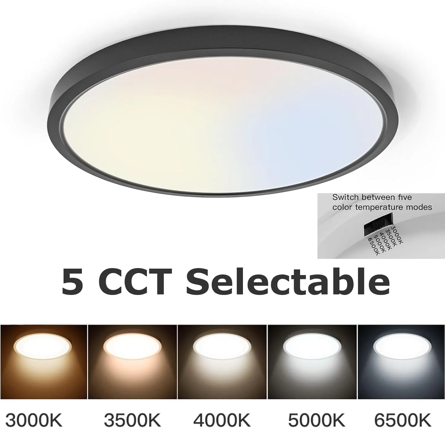 TALOYA LED Ceiling Light Office Black,5 Color Temperatures,15.8 Inch Thin Flat Modern Flush Mount LED Light Fixture for Living Room,24w Round