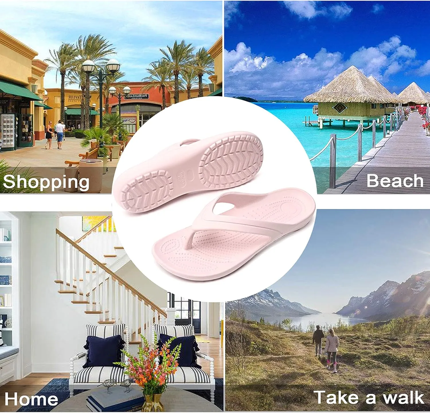 Temi Women's Flip Flops,Soft Lightweight Sandals for Women Anti Slip Casual Slippers Shower Beach Pool Bathroom Flat Slides Shoes