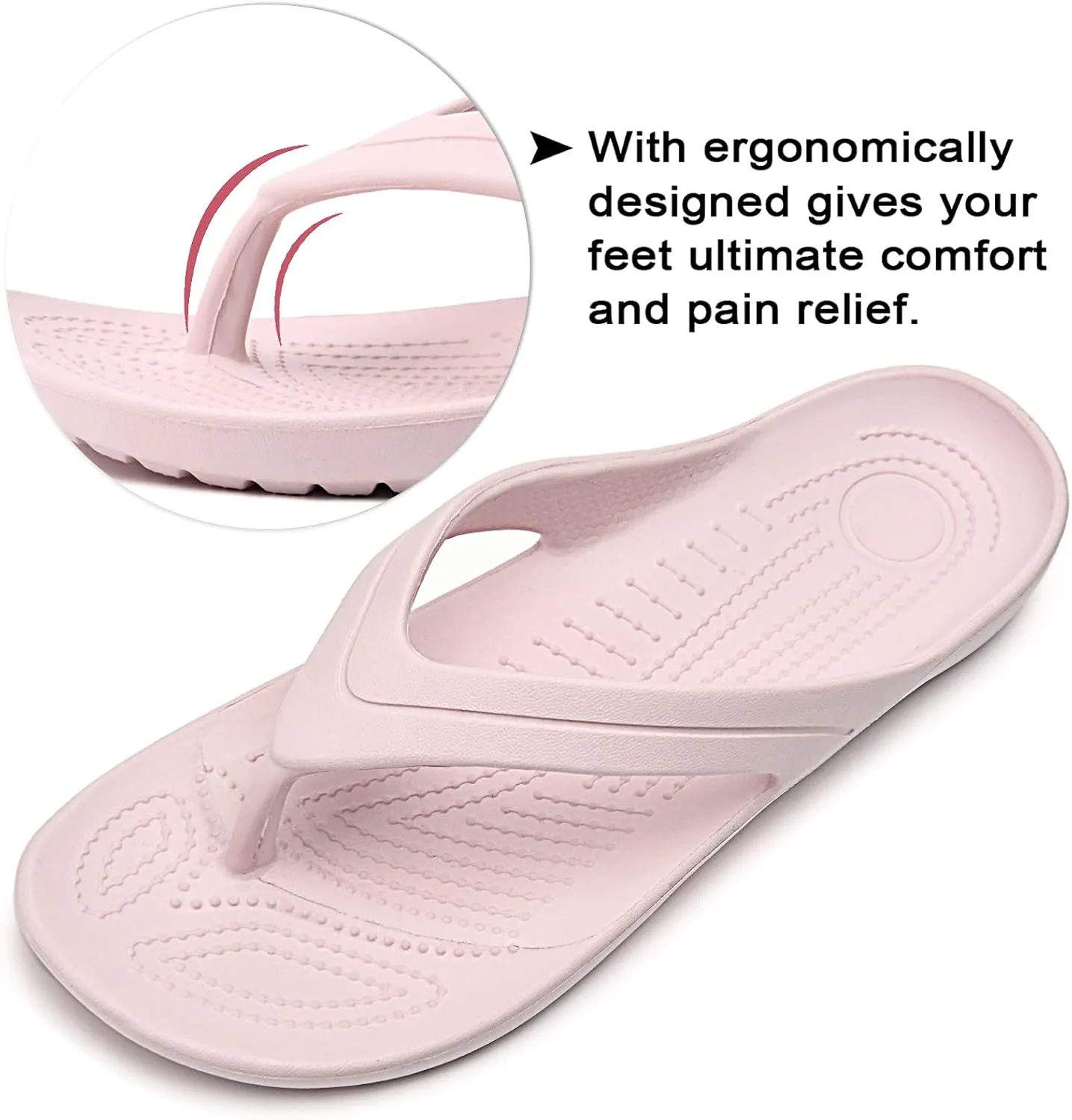 Temi Women's Flip Flops,Soft Lightweight Sandals for Women Anti Slip Casual Slippers Shower Beach Pool Bathroom Flat Slides Shoes