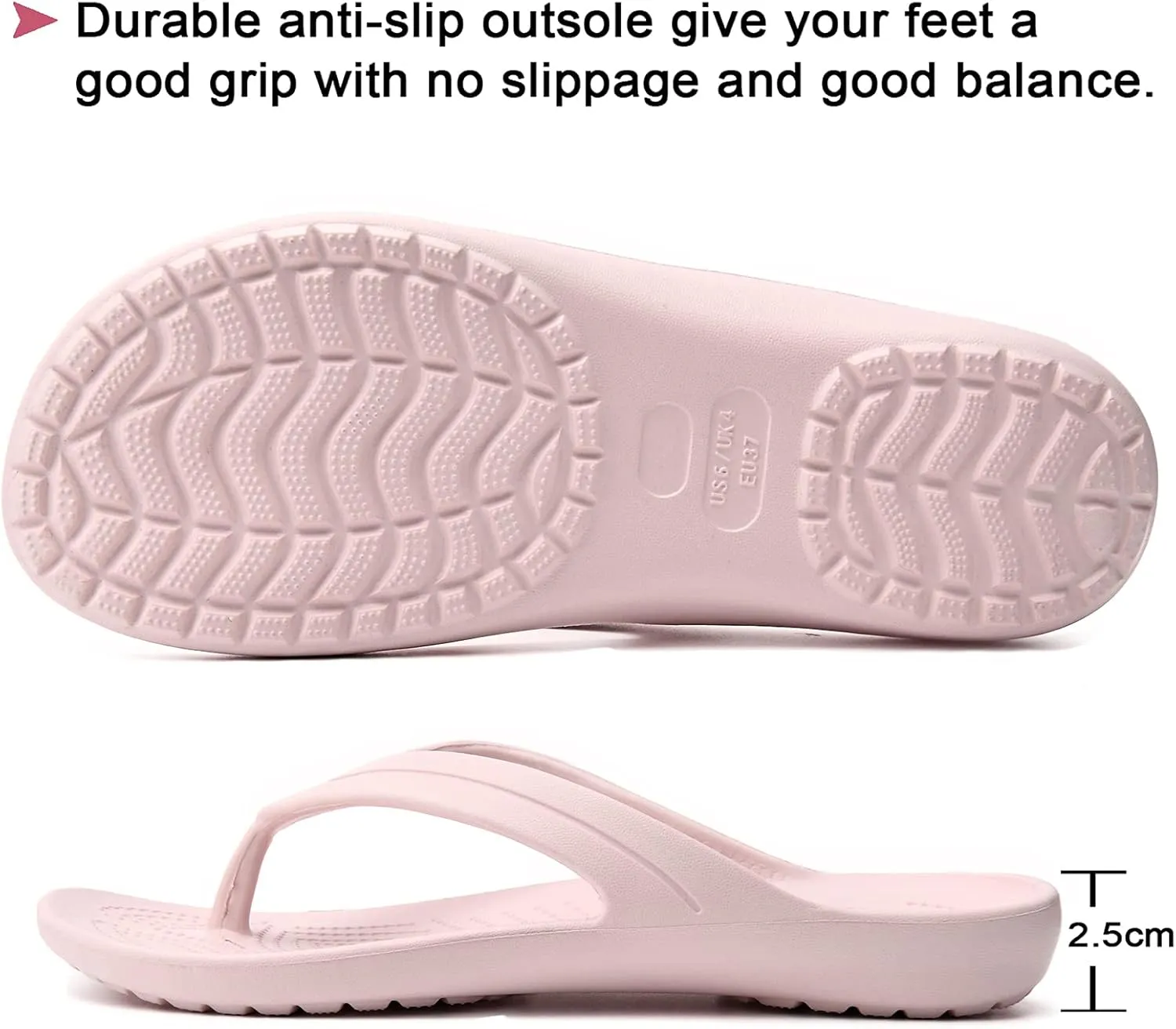 Temi Women's Flip Flops,Soft Lightweight Sandals for Women Anti Slip Casual Slippers Shower Beach Pool Bathroom Flat Slides Shoes