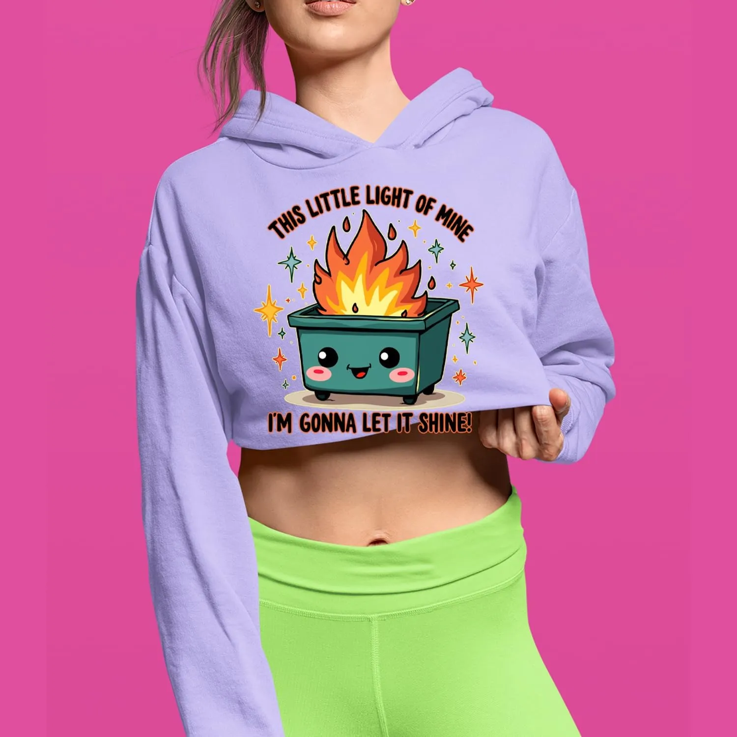 This Little Light of Mine Dumpster Fire Smile Face Cropped Fleece Hoodie, Soft & Cozy, Trendy Fit