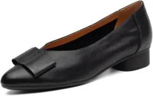 TinaCus Women's Soft Leather Round Toe Bowknot Slip-on Chunky Heel Casual Loafers Shoes